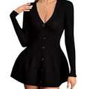 Women's Button Down Peplum Cardigan V Neck Long Sleeve Ribbed Knit Fall Tops, Small