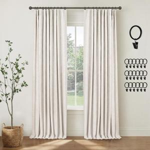 INOVADAY 100% Blackout Curtains for Bedroom, Black Out Curtains 96 Inch Long, Clip Rings Linen Blackout Drapes, Thermal Insulated Room Darkening for Living Room, 2 Panels - Beige,W50xL96