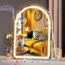 Hasipu Vanity Mirror with Lights and Bluetooth Speaker, 13.8"× 18" Arched LED Makeup Mirror, Lighted Makeup Mirror with Lights, Smart Touch Control Dimmable 3 Modes Light 360°Rotation White
