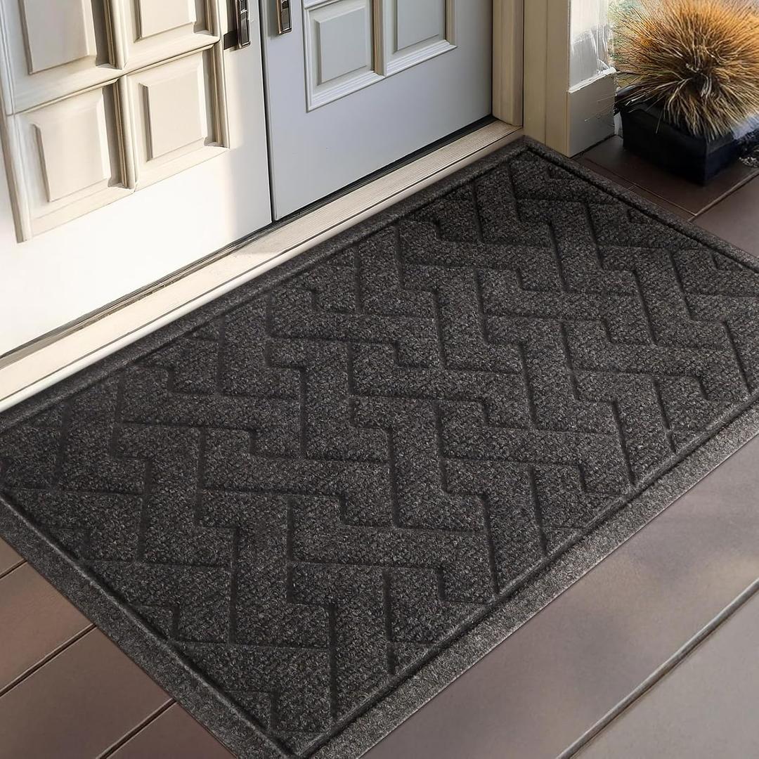 LEKEEPGO Door Mat Outside Entrance, Absorbent Indoor Outdoor Front Door Mats, Muddy Dirt Resist Outdoor Doormat, Non Slip Backing Low Profile Entryway Entry Floor Welcome Mat, 31.5"x47", Grey
