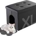 MEEXPAWS Cat Litter Box Enclosure Furniture Hidden, Cat Washroom Bench Storage Cabinet |Large 25.6'' x 17.7'' x 17.7''| Dog Proof | Waterproof Inside/Easy Clean | Easy Assembly | Odor Control(Black)