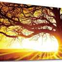 Canvas Wall Art Tree with Sunset Painting Print - Long Canvas Artwork Nature Picture Framed for Living Room Wall Decor 20" x 40"