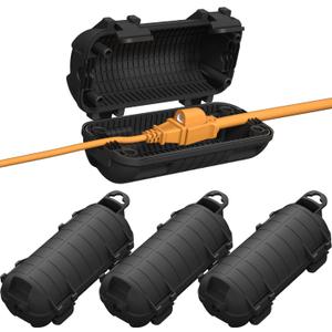 Extension Cord Cover Outdoor, 4 Pack IP54 Water-Resistant Power Cord Protector Electrical Connection Box Outside Cable Safety Cover for Electronics Plug Outlet Tool Holiday Light, Black