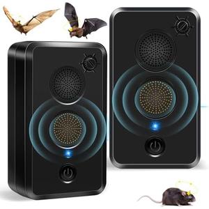 2 Pack Ultrasonic Bat Repellent Devices for Attic House, Battery Operated Bat Repeller for Indoor Outdoor Use, Adjustable Deterrent Device Keep Bats Away, Friendly to Human & Pet(Black)