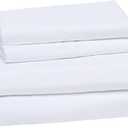 Amazon Basics Breathable, Machine Washable, Wrinkle Resistant Microfiber 4-Piece Bed Sheet Set with 14-Inch Deep Pockets, King, Bright White, Solid