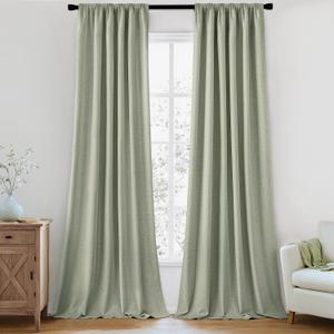 MIULEE 100% Blackout Curtains 120 Inch Long 2 Panels for Bedroom, Thick Luxury Faux Linen Black Out Curtain Room Darkening Back Tab Pleat Window Textured Drapes with Hooks for Living Room, Sage Green