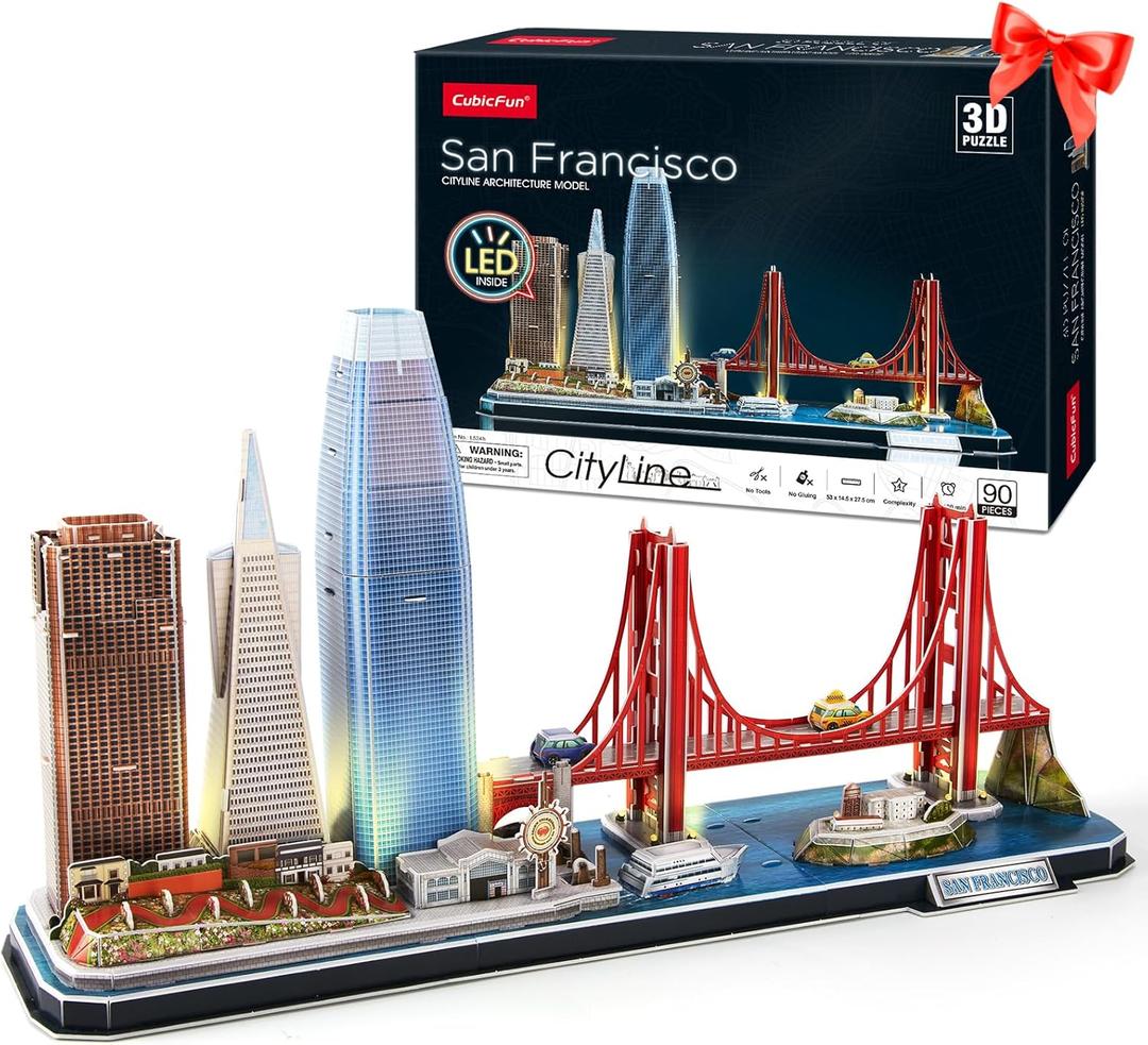 CubicFun 3D Puzzles for Kids Ages 10-14 LED San Francisco Cityline, Arts and Crafts for Kids Ages 8-12 STEM Projects for Kid Age 10-14 Gifts for 8 Year Old for Teens