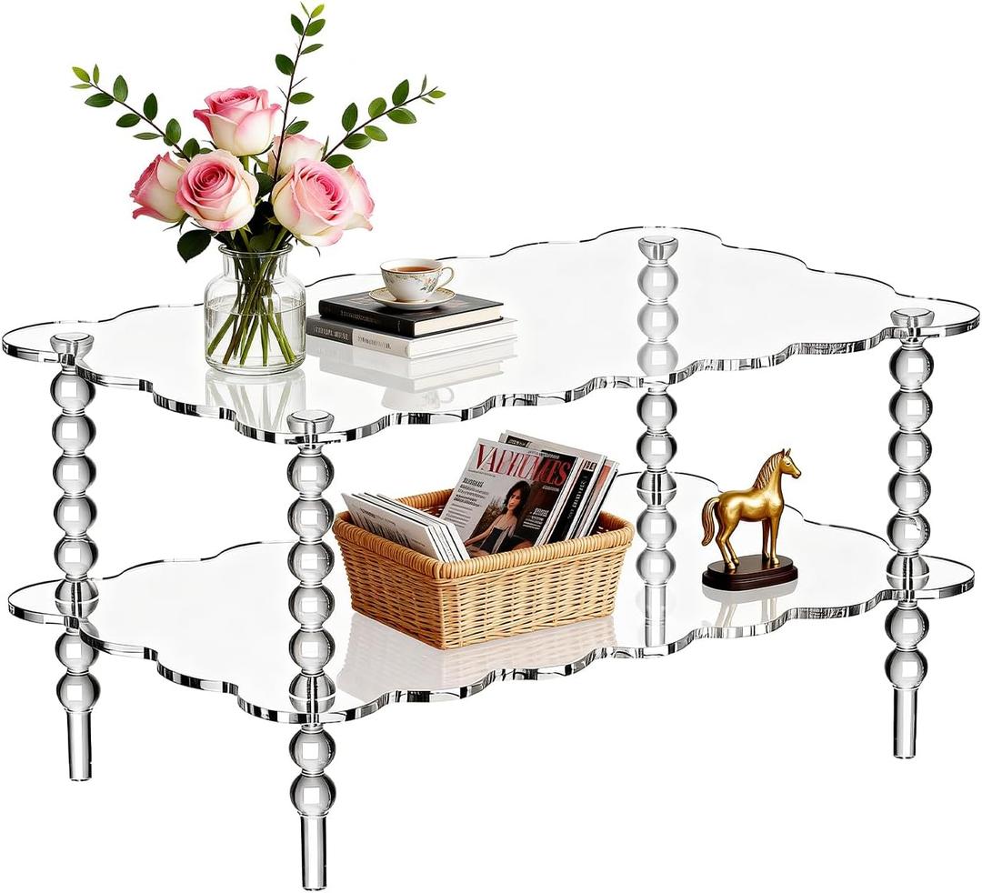 Acrylic Coffee Table, 2-Tier with Storage (Clear, Normal)
