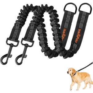 Bungee Dog Leash Extender, Shock Absorbing Dog Lead Extender for No Pull & Prevents Injury, Retractable Bungee Leash for Large Dogs with 360 Swivel Clip & Reflective Strip, 2 Pack