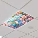 Glooglitter 4 Pcs Hummingbird Fluorescent Light Covers 4 x 2 ft Stained Glass Magnetic Office Light Cover for Ceiling with 10 Magnets Filter Reduce Glare for Classroom School Home