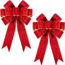 2pcs Large Christmas Bows Velvet Red Bows Holiday Red Christmas Bows Decorations for Wreath Velvet Bows Decor for Christmas Tree Topper, Front Door, Outdoor(24 * 16 inch)