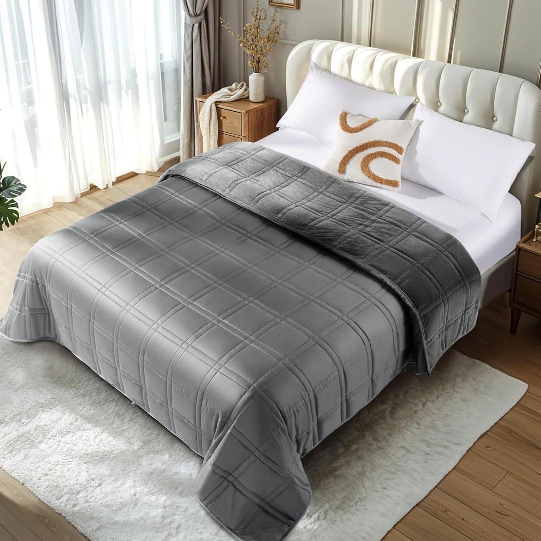 LBRO2M Cooling Weighted Blanket 40 lbs 104" X88" with One Cooling Side, Flannel Heavy Blanket with Glass Beads, Soft Thick Comfort Blankets for Adults Bed Heavy Blanket, Gray
