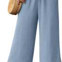 Capri Pants for Women High Waisted Wide Leg Casual Lounge Pant Summer Capris Adjustable Drawstring with Pockets (Large, A - Denim Blue)