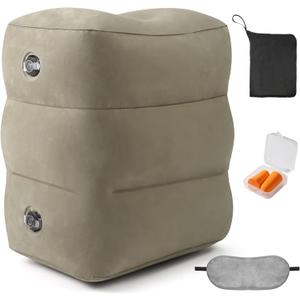JefDiee Inflatable Foot Rest Pillow, Kids Airplane Bed, Adjustable 3 Layers Height Leg Rest Pillow, Airplane Travel Essentials Great for Office, Home, Trains, Cars (Brown)