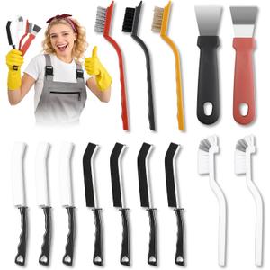 Navatiee 14PCS Crevice Cleaning Brush Set, Hard Bristle Scrub Brushes for Deep Cleaning Grout & Sink, Multifunctional Crevice Cleaning Tool for Bathroom Kitchen Corners, Bottle, Teapot, Blender