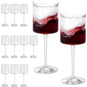 ZOMUIA 12 PCS Plastic Ribbed Liquor Glasses 12 OZ Acrylic Square Liquor Glasses with Stem Perfect for Liquor Tasting, Weddings, Anniversaries, Christmas, Birthday Gifts