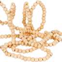 One Holiday Way 9-Foot Long Rustic Natural Beige Wood Bead Garland Christmas Tree Decoration - Decorative Vintage Style Wooden Beads - Fall Everyday Shabby Chic Wedding Country Farmhouse Home Decor