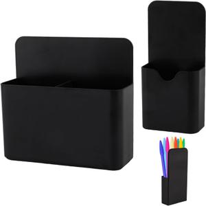 KITANIS Magnetic Pen Holder,2 Pack Magnetic Dry Erase Marker Holder with Generous Compartments,Strong Magnet Storage Marker Pen Pencil Organizer for Refrigerator,Whiteboard,Locker Accessories (Black)