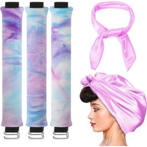 Obeoby 3 Pack Heatless Curling Rod, Overnight Curls with Hook Velvet Hair Curlers to Sleep in Blowout Rods No Heat Curls with Silk Scarf for Women Medium Long Hair, Gradient Purple