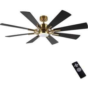 WINGBO 72" DC Ceiling Fan with Lights and Remote, Gold and Black Ceiling Fan w/ 3 Downrods, 8 Plywood Blades, 6-Speed Reversible DC Motor, Modern Ceiling Fans Indoor for Kitchen Bedroom Living Room