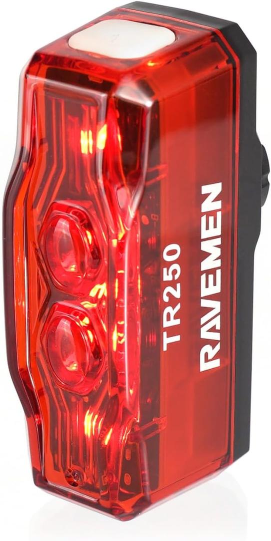 RAVEMEN TR250 Bike Taillight, 250 Lumen Rear Bike Light with 3 Mounting Options, Auto On/Off & Brake Sensor, IPX6 Waterproof, USB-C Rechargeable Bicycle Tail Light for Night Daytime Riding