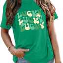 Womens Retro St Patricks Day Shirts Vintage St Paddys Four Leaf Clover Shamrock Tee Tops Lucky Babe T Shirt, XL