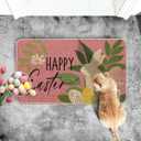 Artoid Mode Pink Rabbit Flowers Bunny Eggs Happy Easter Doormat, Home Decor Low-Profile Switch Rug Door Mat Floor Mat for Indoor Outdoor 17x29 Inch