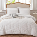 SLEEPBELLA Queen Comforter Set White Tufted Bedding, Lightweight & Fluffy All-Season King Size Bed Comforter (Comforter & 2Pillowcases)