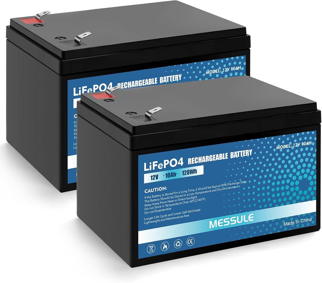 12V 10Ah Lithium LiFePO4 Rechargeable Battery for SLA,ADT,Rechargeable Replaces 12 Volt 10AH for Fish Finder, Power Wheels, Lighting,Solar Systems(2 Pack)