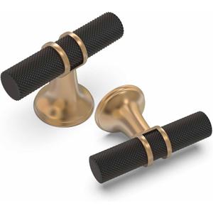 10 Pack Cabinet knurled Knobs Matte Black and Champagne Bronze Kitchen Cabinet Knobs Aluminum and Zinc Alloy Drawer Pulls Solid Cabinet Hardware