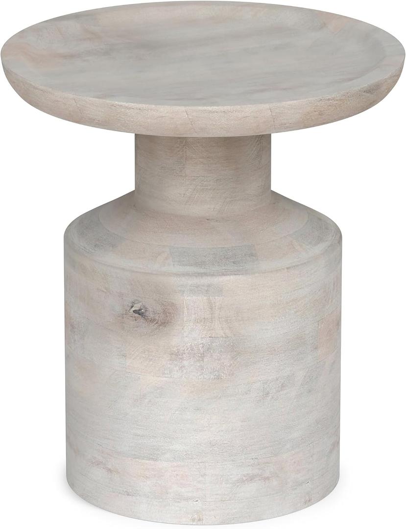 SIMPLIHOME Haynes 16" Wide Solid Wood Round End Table in White Wash