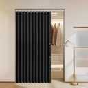 MIULEE Halloween Accordion Folding Door Curtains for Doorways, Room Divider for Doorway Privacy, Magnetic Curtains for Closet Doors and Laundry Rooms, Black, W52 x L78 inches, 1 Panel