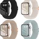 Braided Stretchy Solo Loop Compatible for Apple Watch Band 38mm 40mm 41mm 42mm 44mm 45mm 46mm 49mm for Women Men, Nylon Elastic Straps Wristbands for iWatch Series 10 9 8 7 6 SE 5 4 3 2 Ultra Ultra 2 (Black/Starlight/MilkTea/Succulent)