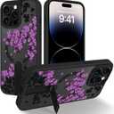 OOK Case Fit for iPhone 14 Pro Max 6.7 Inch (Compatible with MagSafe) Purple Floral Flowers Soft TPU and Hard PC Phone Cover with Kickstand Anti-Scratch Shockproof Protection Magnetic Case for Women