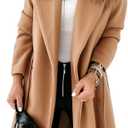 Womens Classic Coat Lapel Collar Open Front Belted Long Jacket (XX-Large, Camel)