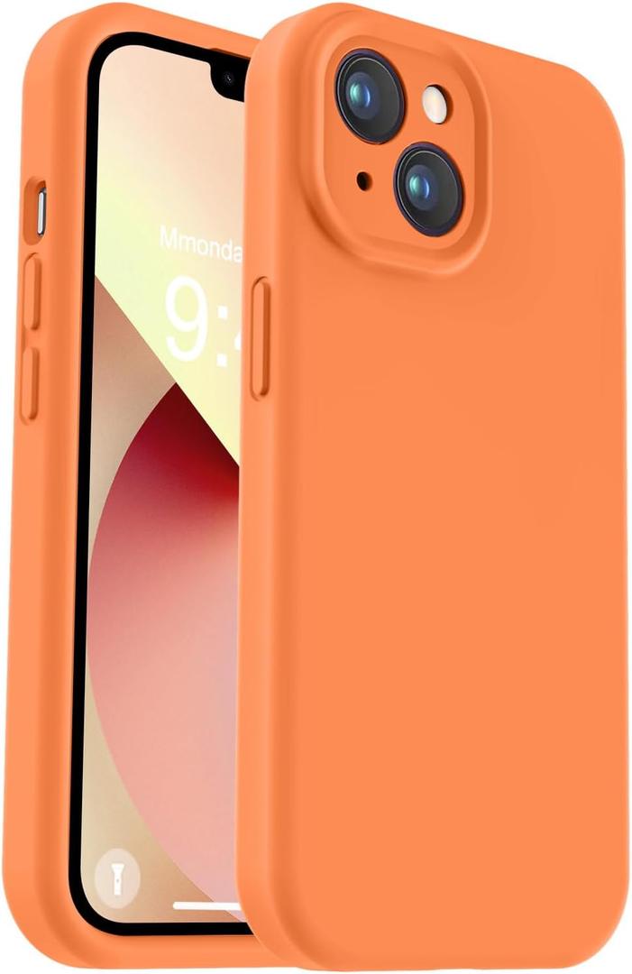 Vooii Compatible with iPhone 13 Case, Liquid Silicone Upgrade [Camera Protection] [Soft Anti-Scratch Microfiber Lining] Shockproof Phone Case for iPhone 13 6.1 inch - Bright Orange