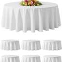 BESTVIP 6 Pack 60 Inch White Washable Round Polyester Fabric Tablecloths| Fits 20"-48" Tables |Decorative Table Cover for Wedding Party Dining Banquet, Events, Holiday, Restaurant