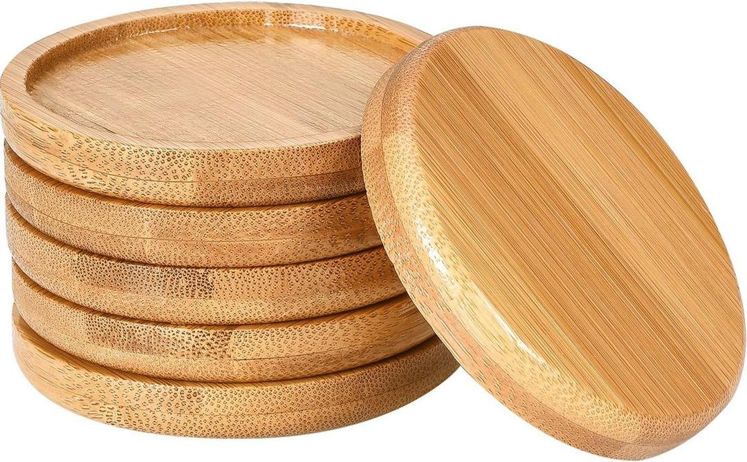 Frienda Trays 2.5 Inch Bamboo Round Plant Saucer for Most Plant Pot Flower Saucers Tray, Solution for Owl Pot with Hole(6 Pack)