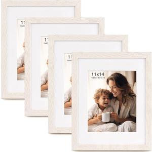 11x14 Picture Frame with Mat for 8x10, Set of 4 Distressed White 11 x 14 Frames for Horizontal &Vertical Wall Mounting (4 Pack,White)