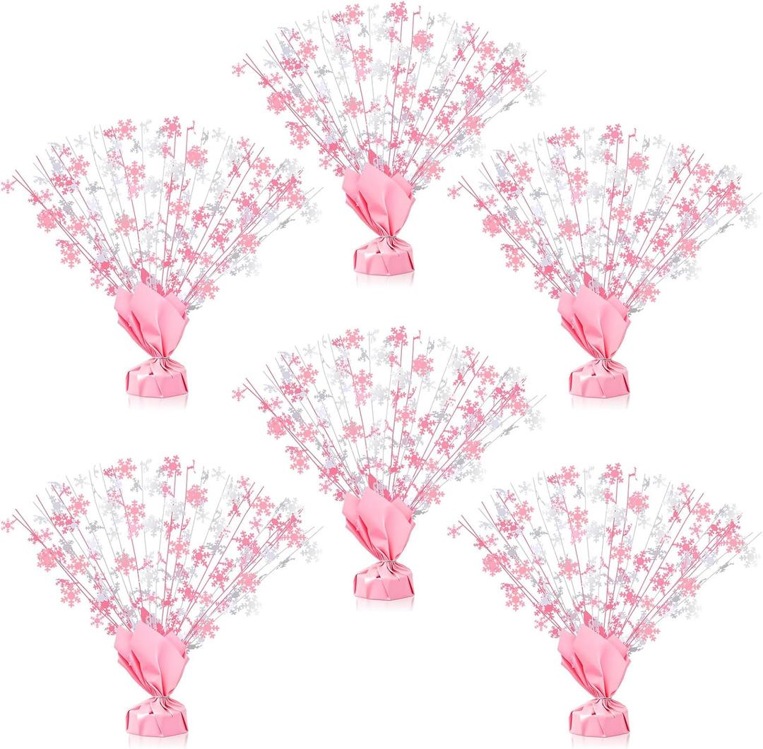 Ceenna 6 Pcs Winter Wonderland Decoration Snowflake Table Decorations Winter Metallic Gleam Foil Spray Centerpieces Christmas Glitter Spray Table Centerpieces for Holiday Party Decor (Light Pink)