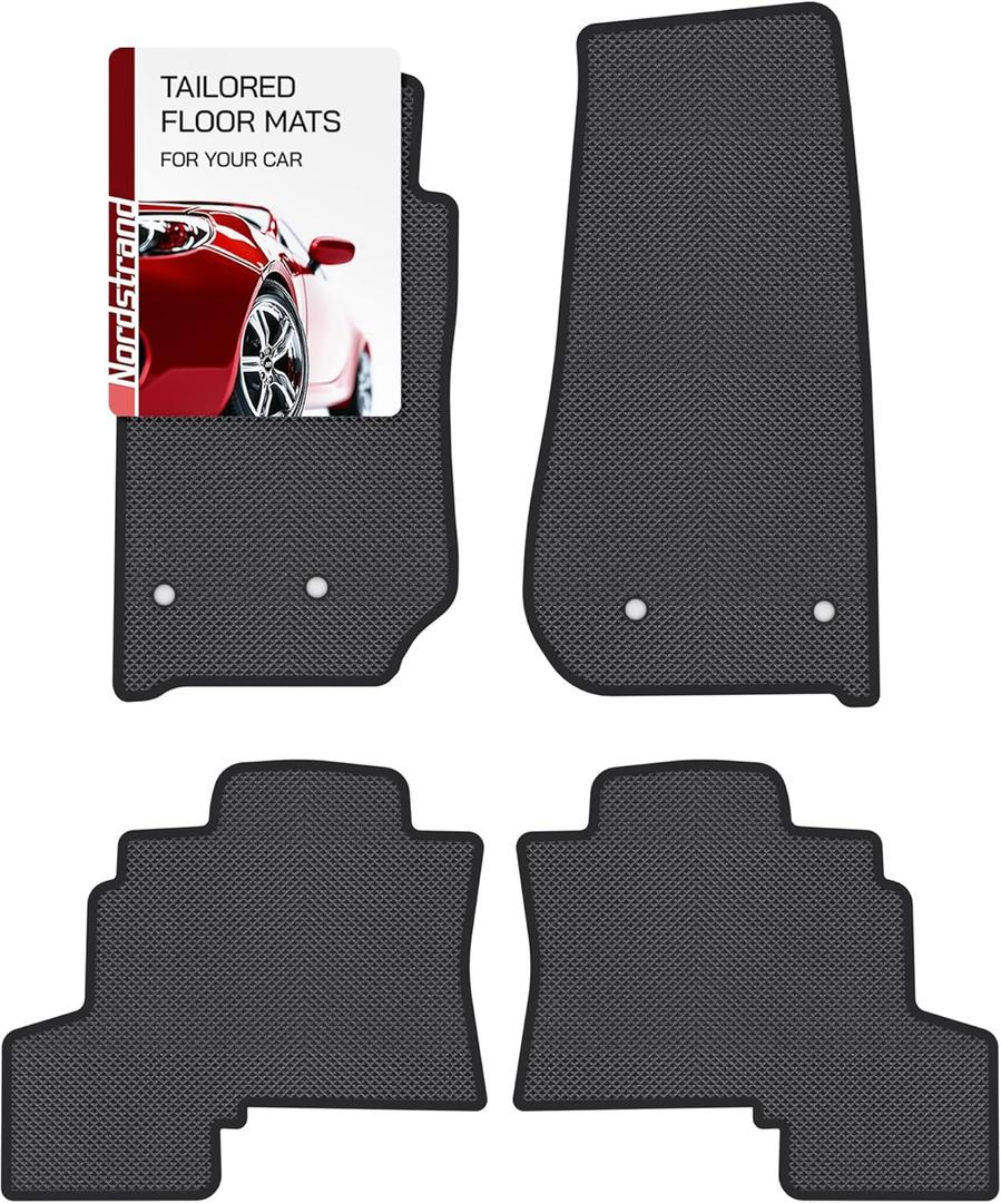 Floor Mats for Jeep Wrangler 2007-2018 4 Door - Custom 3D Fit Mats for Jeep Wrangler JK - 1st & 2nd Row - Anti-Slip Backing - Heavy Duty TPR Mat - Set of 4 All Weather Car Liner Floormats
