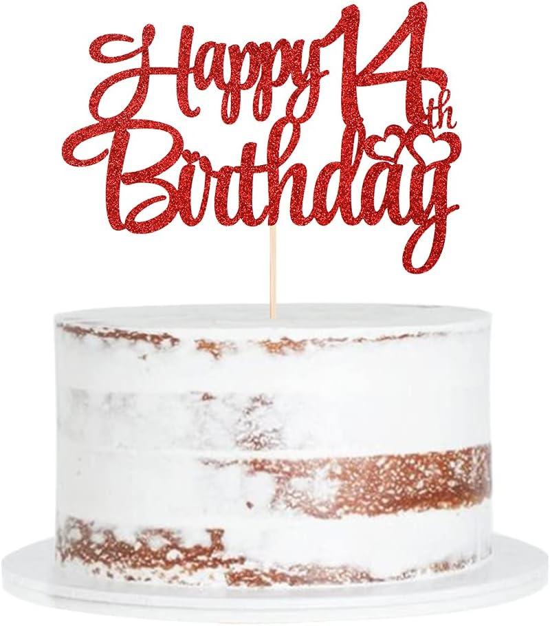 Red 14th birthday cake topper  happy 14th birthday cake topper 14th birthday party cake decorations (length 7.5in * wide6.5 in)