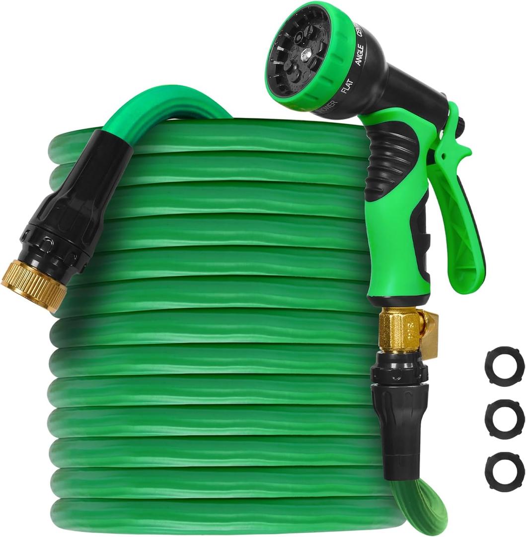 Garden Hose 100FT, Expandable Water Hose with 4 Layer Latex Core & 3/4 inch Solid Brass Fittings, Flexible Lightweight Water Hose Pipe, Lightweight & No-Kink Flexible Hose for Yard Washing