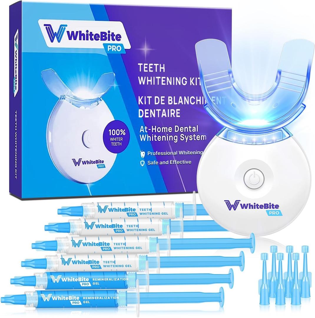 Whitebite Pro Teeth Whitening Kit for Sensitive Teeth | 4 Whitening Gels & 2 Remineralizing Gels | LED Light System for Fast Results | Professional Dental Grade | Enamel Safe