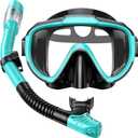 Snorkel Set Adults Snorkeling Gear Anti-Fog Panoramic View Swim Mask Dry Top Snorkel Kit with Carry Bag for Snorkeling Scuba Diving Swimming Travel (Green+Black)