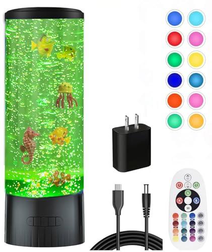 Desktop Sensory Bubble Tube Lamp with Artificial Fish - Autism Anxiety Relief Night Light, Color Changing Bubble Tube for Relaxation - Aquarium Mood Light Gift for Kids Adults, Home Office Decor
