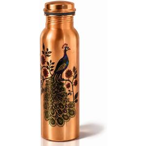 Pure Copper Drinking Bottle 100% Ayurvedic Copper Drinking Bottle, Leak Proof, Handmade Hammered Design, Health & Wellness Bottle for Home, Office, Yoga & Travel (34 oz / 1 Litre)