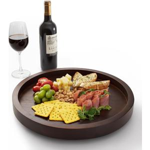 16" Acacia Lazy Susan Turntable for Table - Wooden Charcuterie Boards Cheese Board - Extra Large Lazy Susan Organizer - Kitchen Turntable for Cabinet, Pantry (16 Inch, Walnut)
