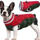 FUAMEY Dog Coat for Small Dogs, Waterproof Dog Winter Jacket with Harness Built in Puppy Cold Weather Coats Reflective Pet Vest with Zipper Warm Fleece Dogs Snowsuit Windproof Christmas Small