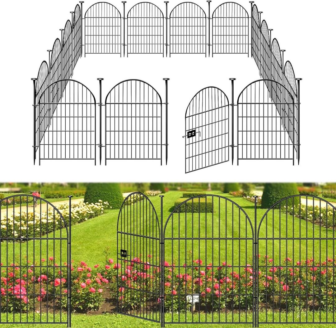 Tall Garden Fence with Gate, 32 in(H) x35 Ft(L) Garden Fencing Animal Barrier, 16 Panels Dog Digging Fence Barrier, Black Rustproof Garden Fence Border, Flower Bed Fencing for Outdoor Yard